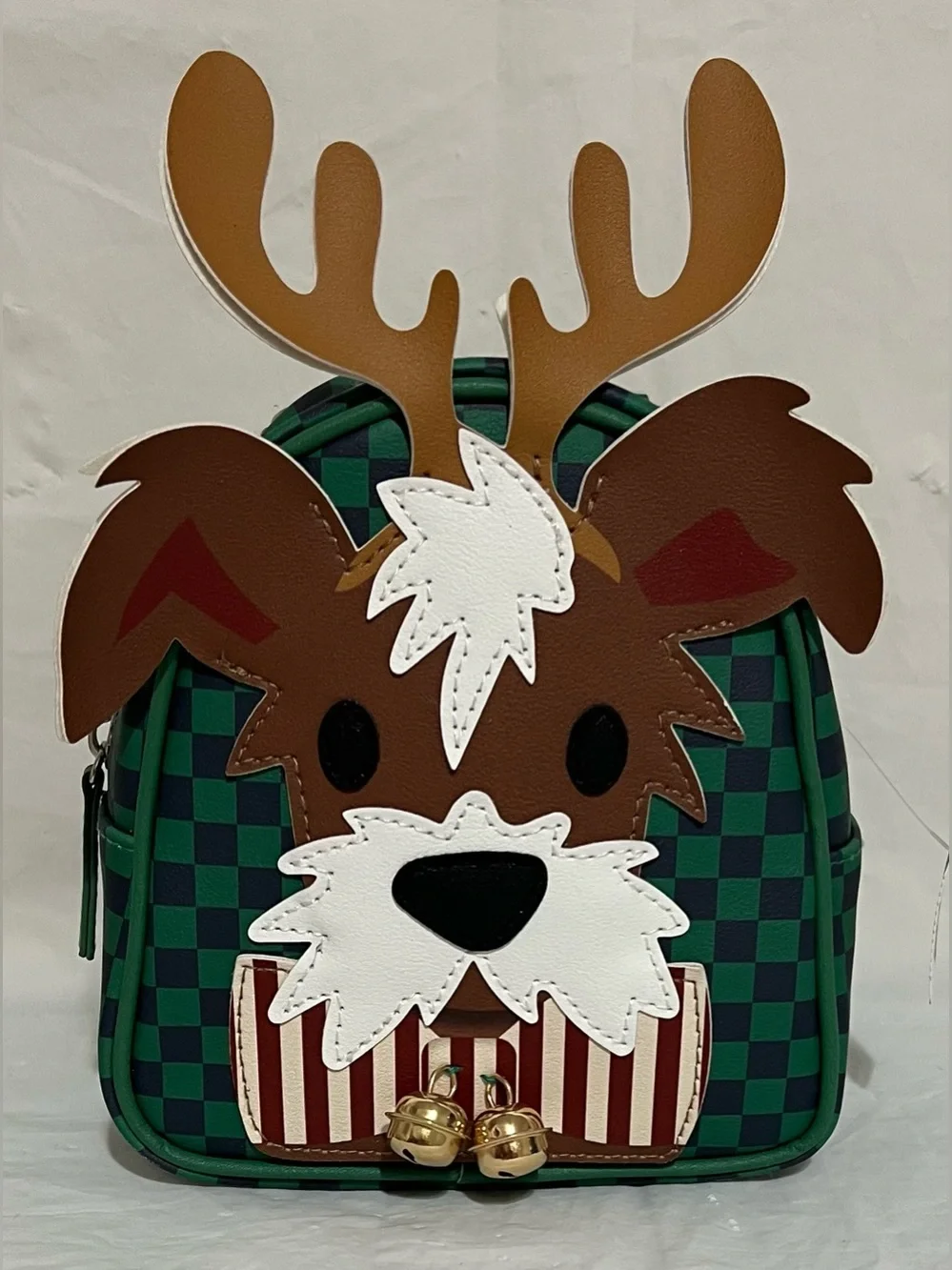 Bath & Body Works Mini Backpack Green/Navy Checkered Christmas Reindeer